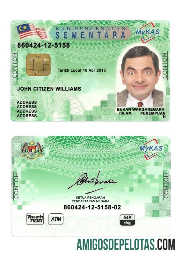Cartão de identificação do Green Card MyKAS Sementa da Malásia exemplo